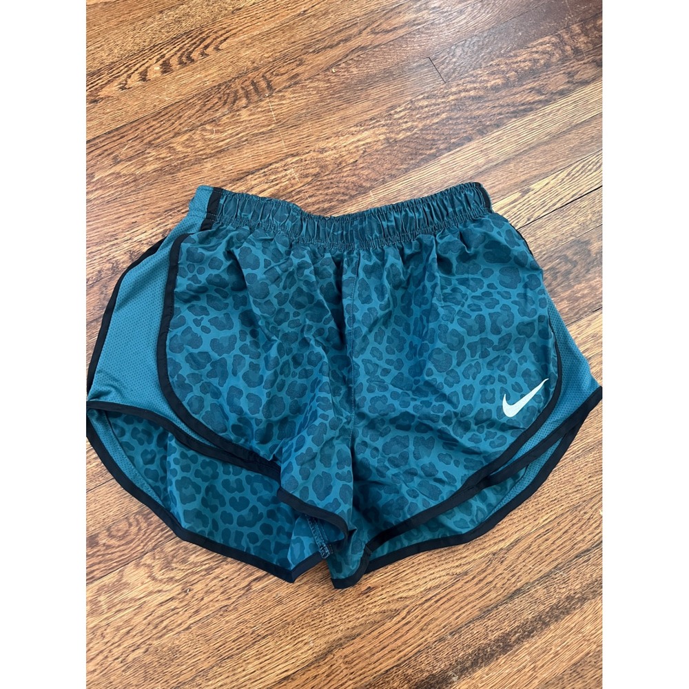 Nike Dri-FIT Tempo Running Shorts Teal Blue Leopard Shimmer Animal Print Medium